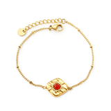Tresoli Stainless Steel Gold Color PVD Rhombus With Red Stone Bracelet
