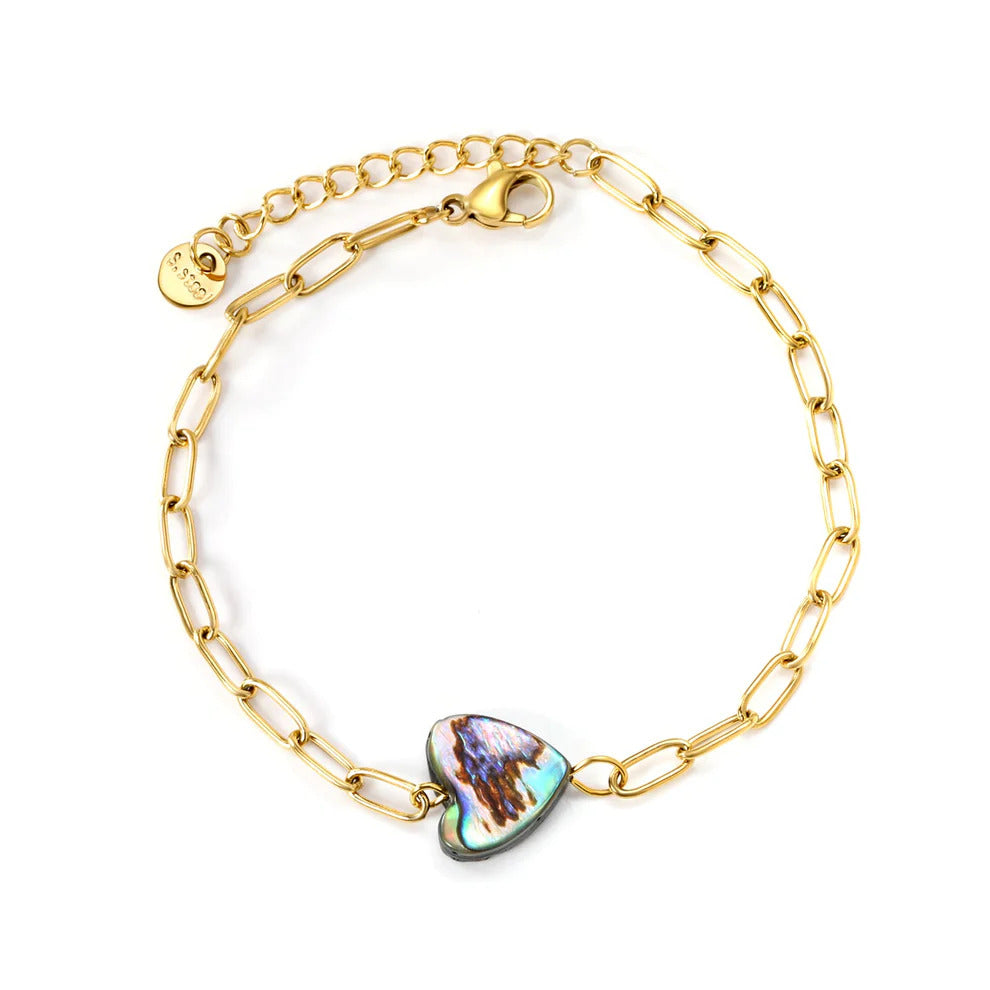 Tresoli Stainless Steel Gold Color PVD Heart Shaped Abalone Shell Bracelet
