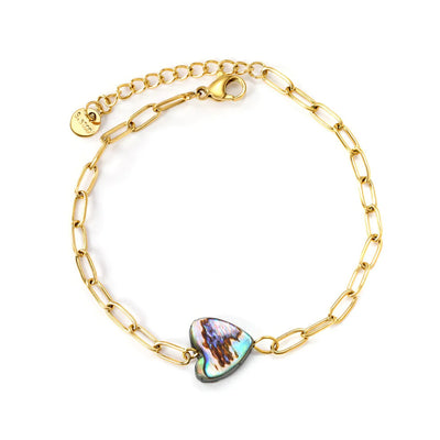 Tresoli Stainless Steel Gold Color PVD Heart Shaped Abalone Shell Bracelet