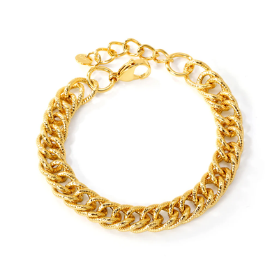 Stelluxe Stainless Steel Gold Color PVD Wire Chain Round Tag Bracelet