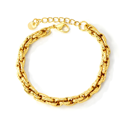Stelluxe Stainless Steel Gold Color PVD Thick Chain Round Tag Bracelet