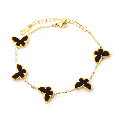 Stelluxe Stainless Steel Gold Color PVD Butterfly Sticky Double Sided Black Acrylic Bracelet