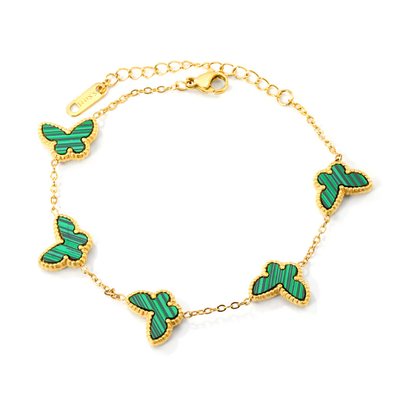 Stelluxe Stainless Steel Gold Color PVD Butterfly Sticky Double Sided Vertical Green Acrylic Bracelet