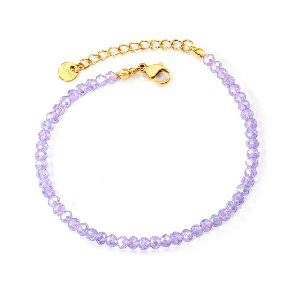 Stelluxe Stainless Steel Gold Color PVD Purple Rhombic Round Beads Bracelet