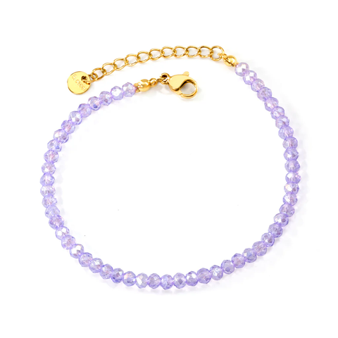 Stelluxe Stainless Steel Gold Color PVD Purple Rhombic Round Beads Bracelet