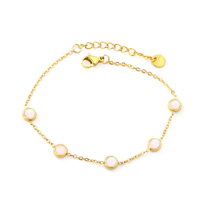 Stelluxe Stainless Steel Gold Color PVD Multi Color 5 Round Discs Powdered Shell Round Tag Bracelet