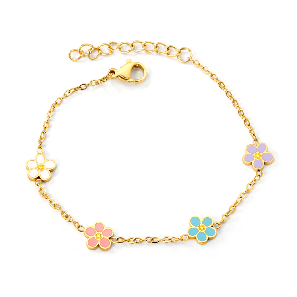 Stelluxe Stainless Steel Gold Color PVD Mixed Color Oil Drip Flower Bracelet