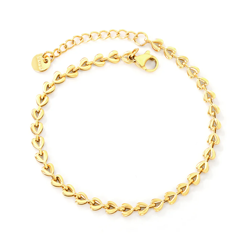 Stelluxe Stainless Steel Gold Color PVD Small Heart Chain Round Tail Plague Bracelet