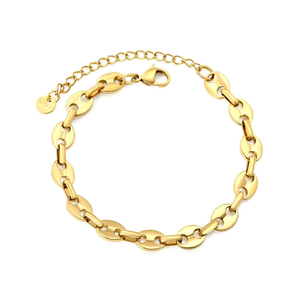 Stelluxe Stainless Steel Gold Color PVD Pig Nose Chain Round Tail Brand Bracelet