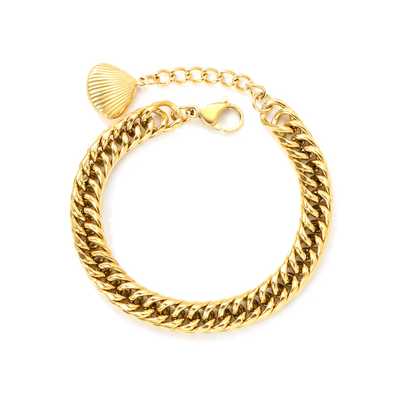 Stelluxe Stainless Steel Gold Color PVD Double Sided Rounded Chain Bracelet With Shell Tag