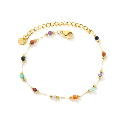 Stelluxe Stainless Steel Gold Color PVD Steel And Multi Color Stones Round Tag Bracelet