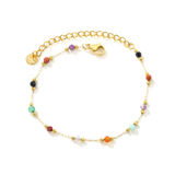 Stelluxe Stainless Steel Gold Color PVD Steel And Multi Color Stones Round Tag Bracelet