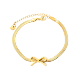 Stelluxe Stainless Steel Gold Color PVD Bow Blade Chain Round Tag Bracelet