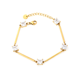 Stelluxe Stainless Steel Gold Color PVD Bamboo Shaped Straight Bar With Square White Diamonds Round Tail Bracelet