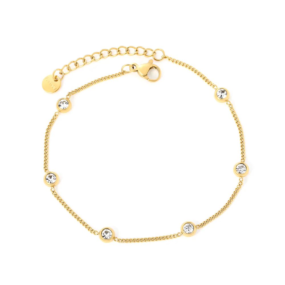 Stainless Steel Gold Color PVD Round Disc Diamond Bead Round End Cap Bracelet