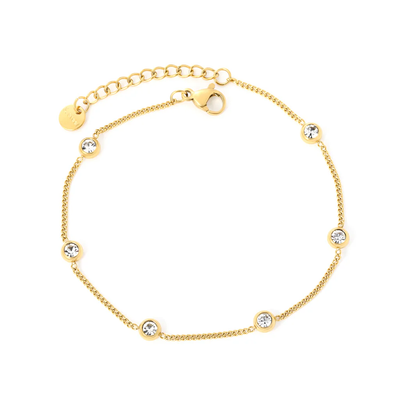 Stelluxe Stainless Steel Gold Color PVD Round Disc Diamond Bead Round End Cap Bracelet