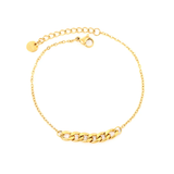 Stelluxe Stainless Steel Gold Color PVD Chain Accent Cross Chain Round Tag Bracelet