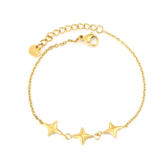 Stainless Steel Gold Color PVD Four Pointed Star Cross Chain Bracelet