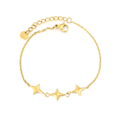 Tresoli Stainless Steel Gold Color PVD Four Pointed Star Cross Chain Bracelet