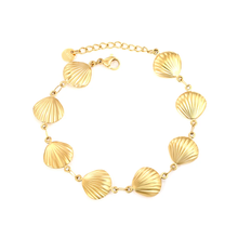 Load image into Gallery viewer, Stelluxe Stainless Steel Gold Color PVD 8 Hollow Shell Round Tail Brand Bracelet