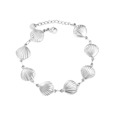 Stelluxe Stainless Steel Color PVD 8 Hollow Shell Round Tail Brand Bracelet