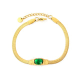 Tresoli Stainless Steel Gold Color PVD Prong Set Oval Emerald Zircon Bracelet
