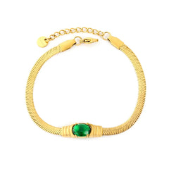 Tresoli Stainless Steel Gold Color PVD Prong Set Oval Emerald Zircon Bracelet