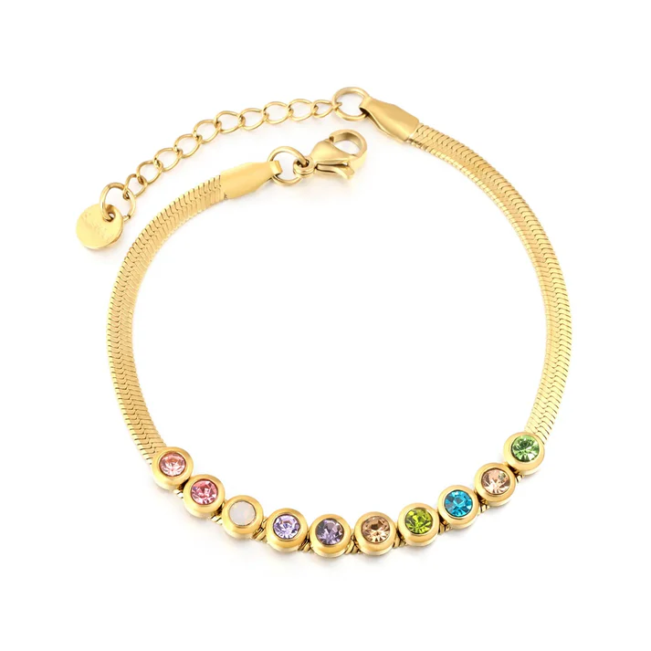 Stainless Steel Gold Color PVD Blade Chain Mixed Color Crystal Bracelet