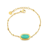 Tresoli Stainless Steel Gold Color PVD Rhombus Blue Natural Stone Bead Clamp Chain Bracelet
