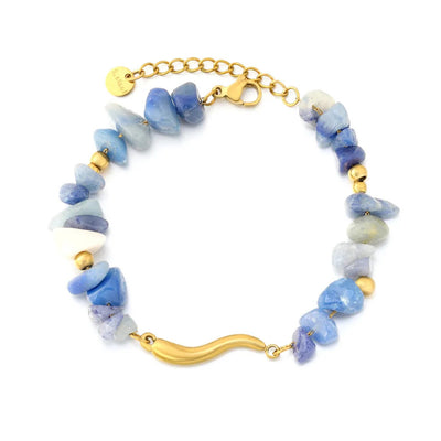 Tresoli Stainless Steel Gold Color PVD Blue Aventurine Irregular Twig Charm Bracelet