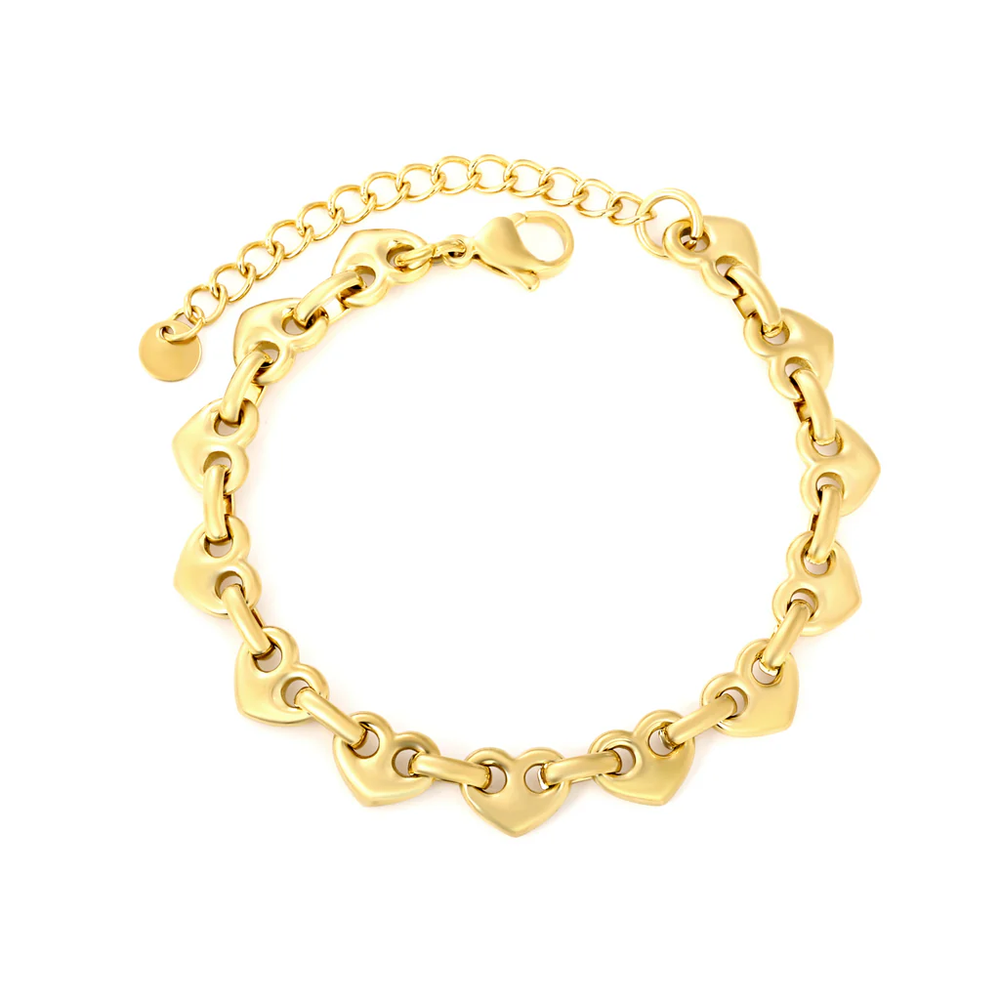 Stelluxe Stainless Steel Gold Color PVD Heart Shaped Round Tail Brand Bracelet