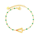 Stainless Steel Gold Color PVD Green Enamel Bead Smooth Red Enamel Christmas Tree Charm Bracelet With Round Tail Tag