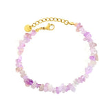 Stainless Steel Gold Color PVD Irregular Purple Crystal Tourmaline Beads Bracelet With Round Tail Tag