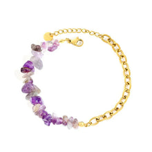 Load image into Gallery viewer, Stainless Steel Gold Color PVD Irregular Purple Spliced Bead O Link Chain With Round Tail Bracelet