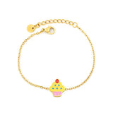 Stainless Steel Gold Color PVD Ice Cream Pendant Cable Chain With Round Tail Tag Bracelet
