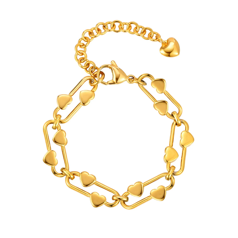 Stainless Steel Gold Color PVD Heart Shaped Buckle Bracelet