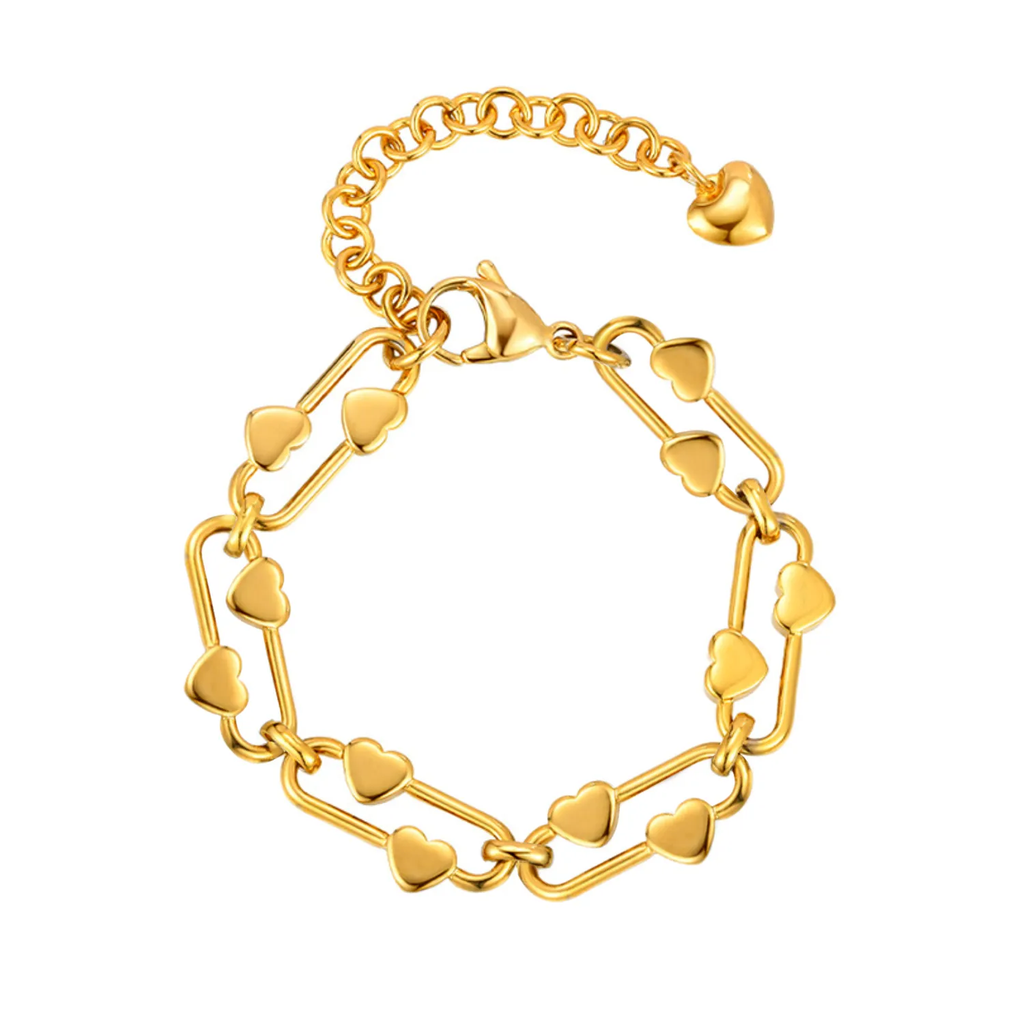 Tresoli Stainless Steel Gold Color PVD Heart Shaped Buckle Bracelet