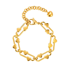 Tresoli Stainless Steel Gold Color PVD Heart Shaped Buckle Bracelet