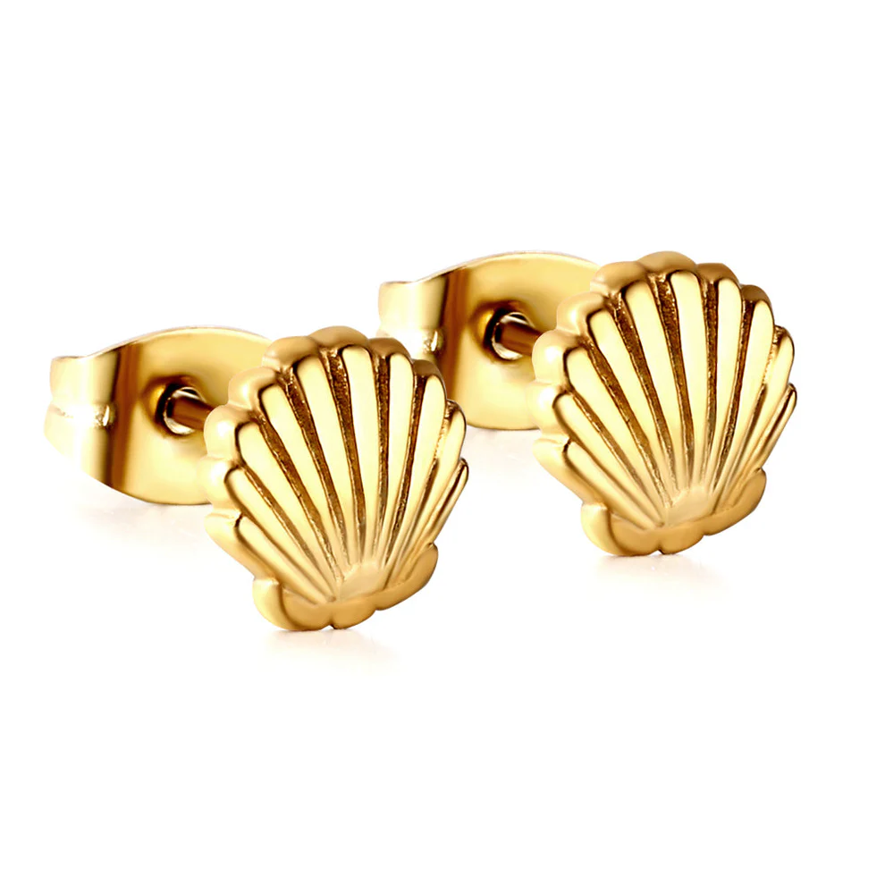 Stainless Steel Gold Color PVD Shell Cut Earrings