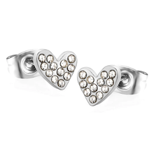 Load image into Gallery viewer, Stelluxe Stainless Steel Color PVD Heart Shaped White Diamond Plain Pin Earrings