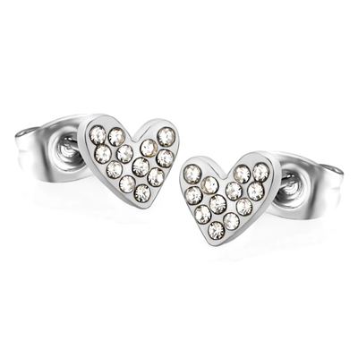 Stelluxe Stainless Steel Color PVD Heart Shaped White Diamond Plain Pin Earrings