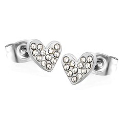 Tresoli Stainless Steel Color PVD Heart Shaped White Diamond Plain Pin Earrings