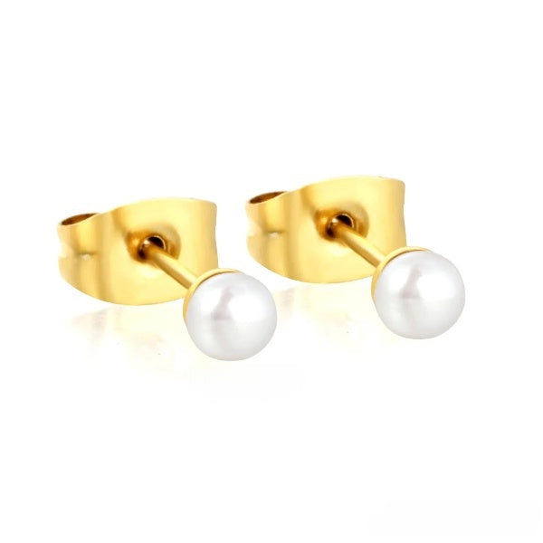 Stainless Steel Gold Color PVD 3mm Bread Pearl Butterfly Earrings