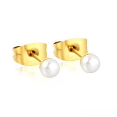 Tresoli Stainless Steel Gold Color PVD 3mm Bread Pearl Butterfly Earrings