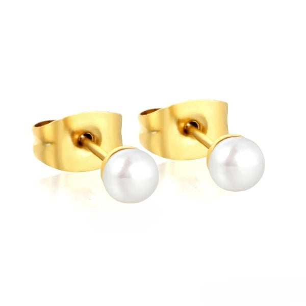Stainless Steel Gold Color PVD 4mm Bread Pearl Butterfly Earrings