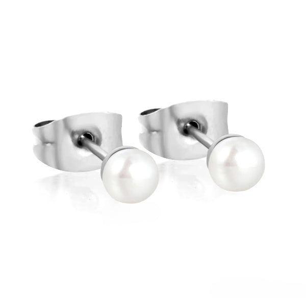 Stainless Steel Color PVD 4mm Bread Pearl Butterfly Earrings