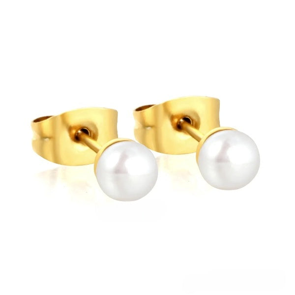 Stainless Steel Gold Color PVD 5mm Bread Pearl Butterfly Earrings
