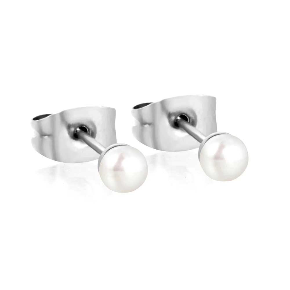 Stainless Steel Color PVD 3mm Bread Pearl Butterfly Earrings