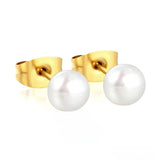 Tresoli Stainless Steel Gold Color PVD 6mm Bread Pearl Butterfly Earrings