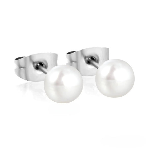 Stainless Steel Color PVD 6mm Bread Pearl Butterfly Earrings